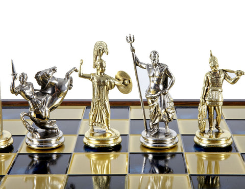 Athenian Hoplites Chess Set with blue chessboard