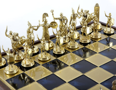 Athenian Hoplites Chess Set with blue chessboard