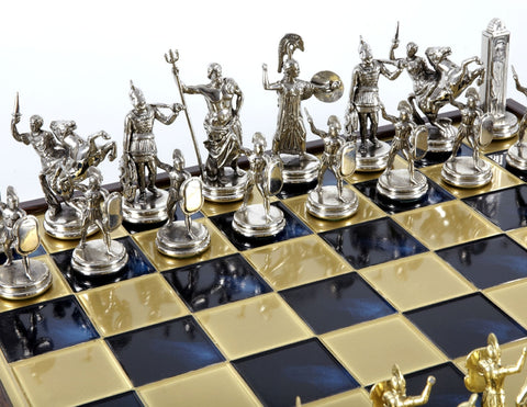 Athenian Hoplites Chess Set with blue chessboard