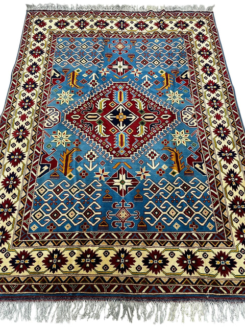 Hand-Knotted Afghani Kazak Wool Rug – 5’0″  x  6’10″
