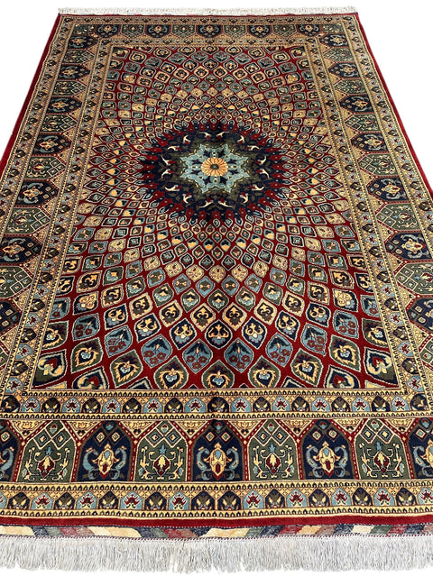 Afghani Parak Hand-Knotted Wool Rug | 6’6″ x 9’10″ Traditional Dome Motif