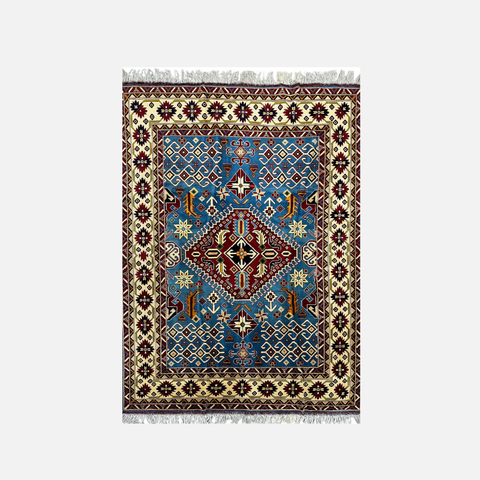 Hand-Knotted Afghani Kazak Wool Rug – 5’0″  x  6’10″