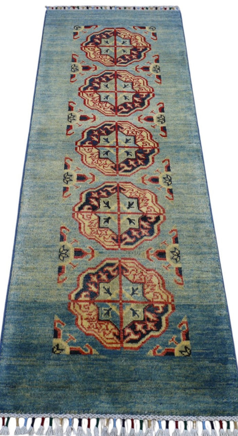 Hand-Knotted Afghani Kazak Wool Rug – 2’1″  x  5’7″