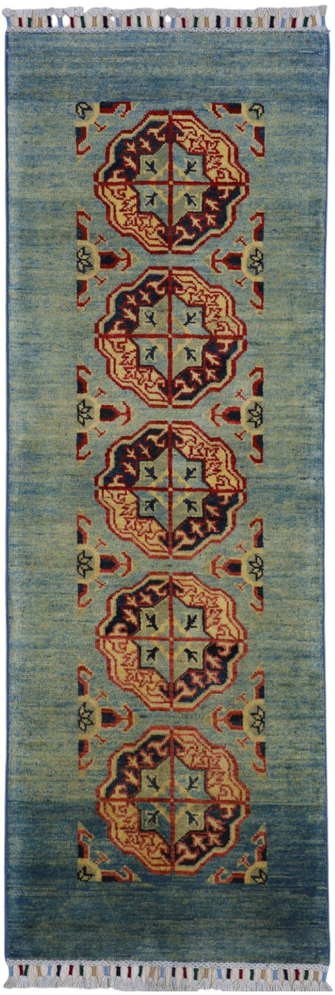 Hand-Knotted Afghani Kazak Wool Rug – 2’1″  x  5’7″
