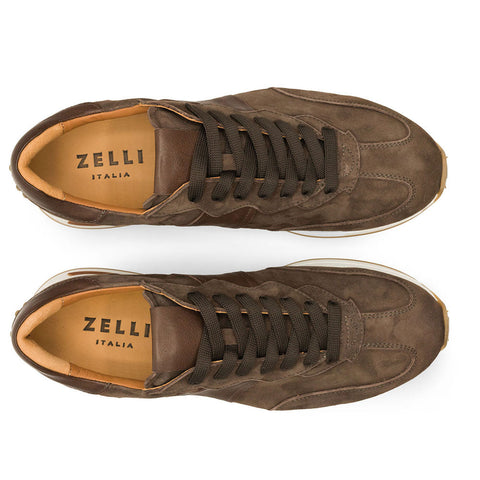 66-265-NIC ROXI Suede & Calfskin Sneaker, Nicotine