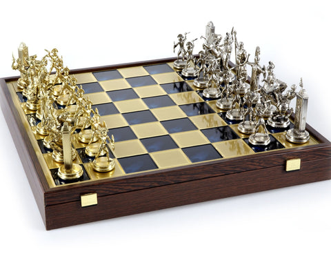 Athenian Hoplites Chess Set with blue chessboard